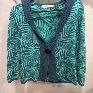 Skovhuus Leaf Print Knit Cardigan | Teal Blue Green | Size S